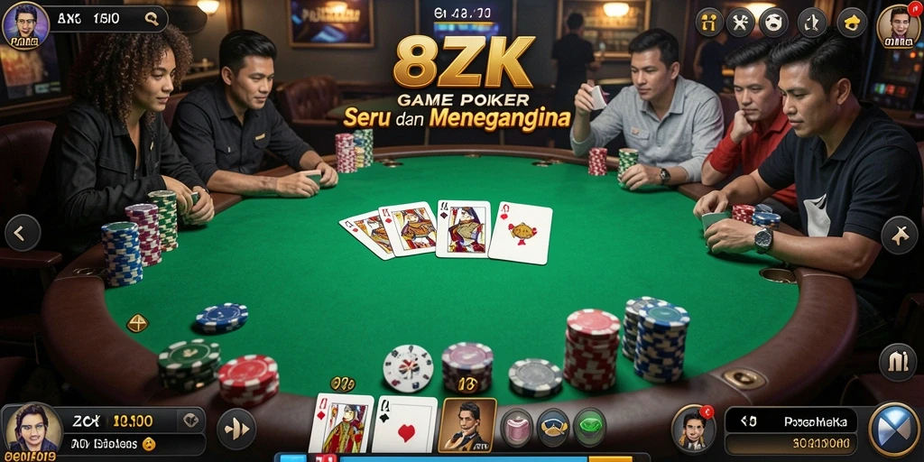 Tampilan gameplay seru di 8ZK dengan mode Poker yang menarik.