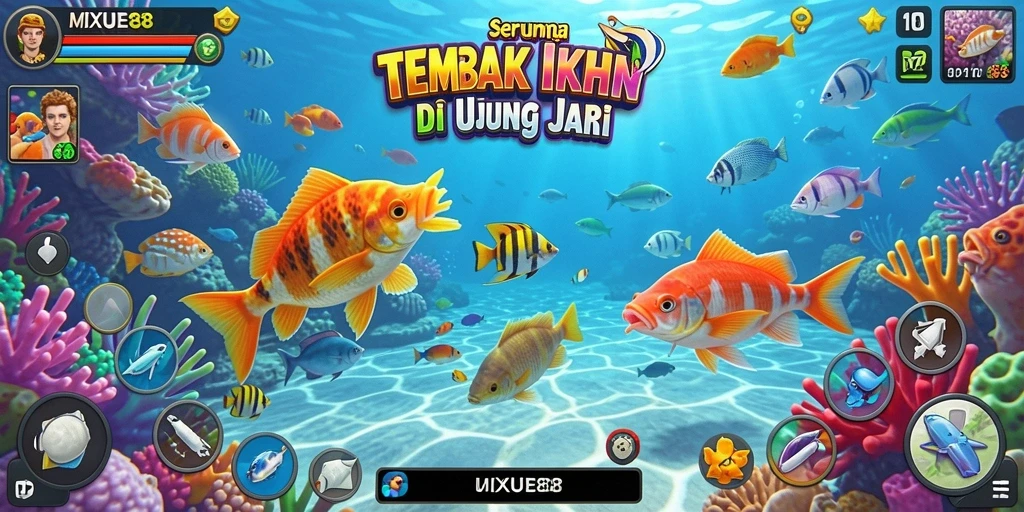 Screenshot gameplay MIXUE88 menampilkan aksi Tembak Ikan yang seru.
