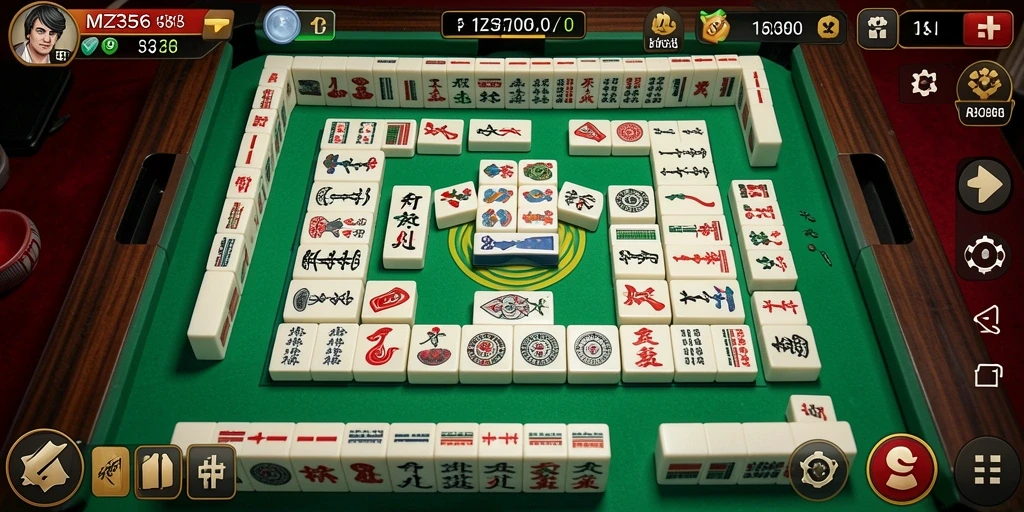 Screenshot gameplay MZ356 yang menampilkan suasana Mahjong yang mendebarkan.