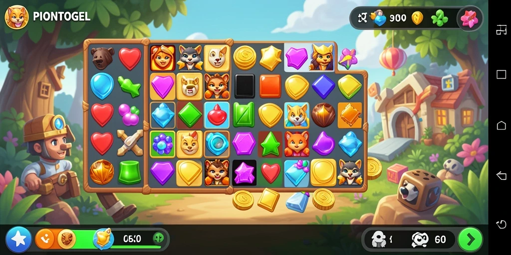 Screenshot PIONTOGEL menampilkan gameplay seru dalam genre Match-3.