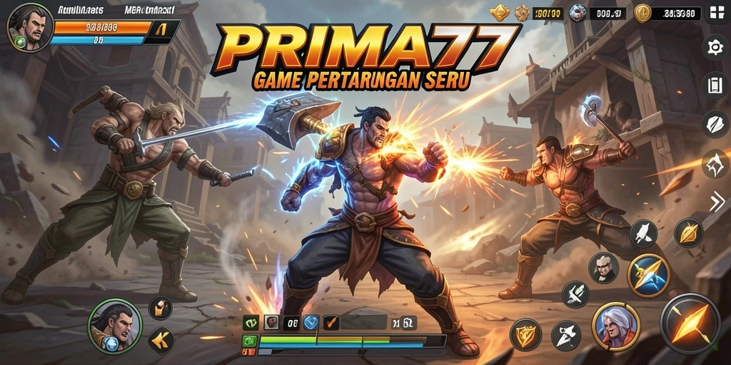 Screenshot gameplay PRIMA77 menunjukkan aksi pertarungan yang mendebarkan.