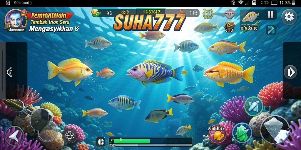 Screenshot gameplay <strong>Suhu777</strong> menampilkan aksi seru menembak ikan.