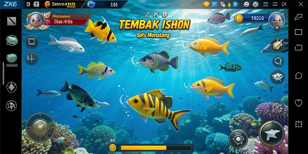Gameplay ZK6 menampilkan aksi seru menembak ikan.
